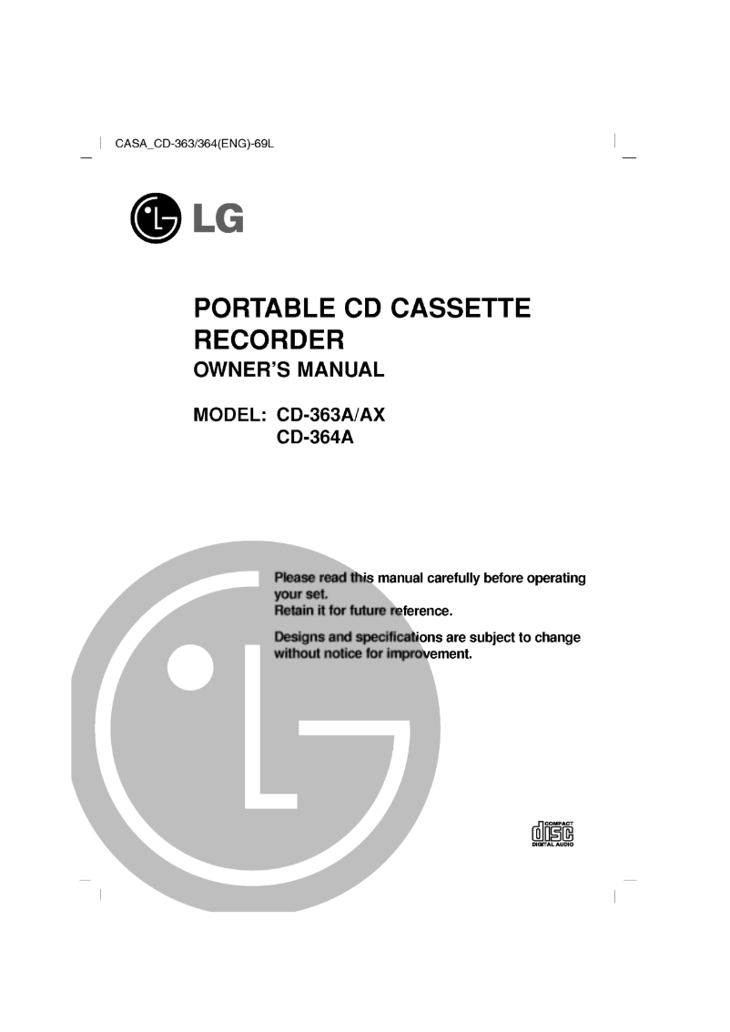 Page n°1 - Manuel utilisateur LG CD-364A