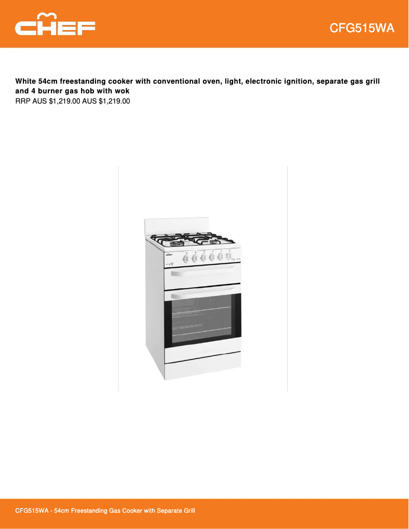 Page 1 de la notice Fiche technique Chef CFG515WALP