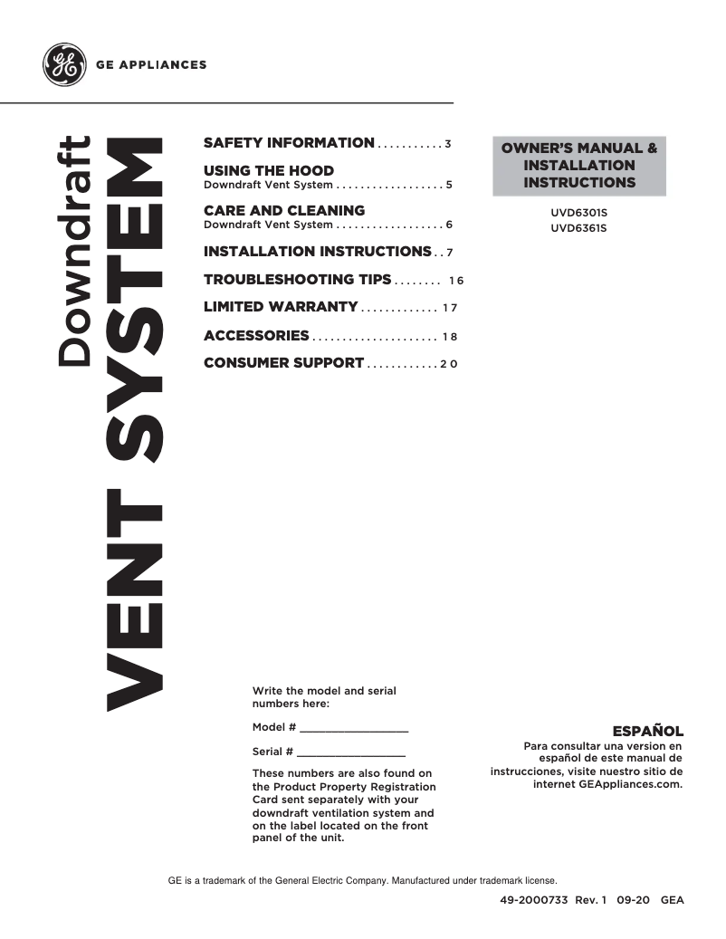 Page n°1 - Guide d'installation Monogram UVD6301SPSS