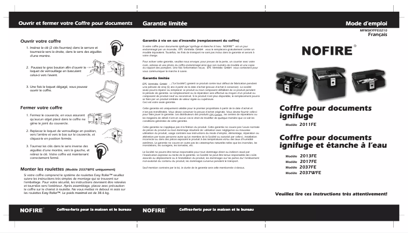 Page 1 de la notice Manuel utilisateur NOFIRE 2017FE