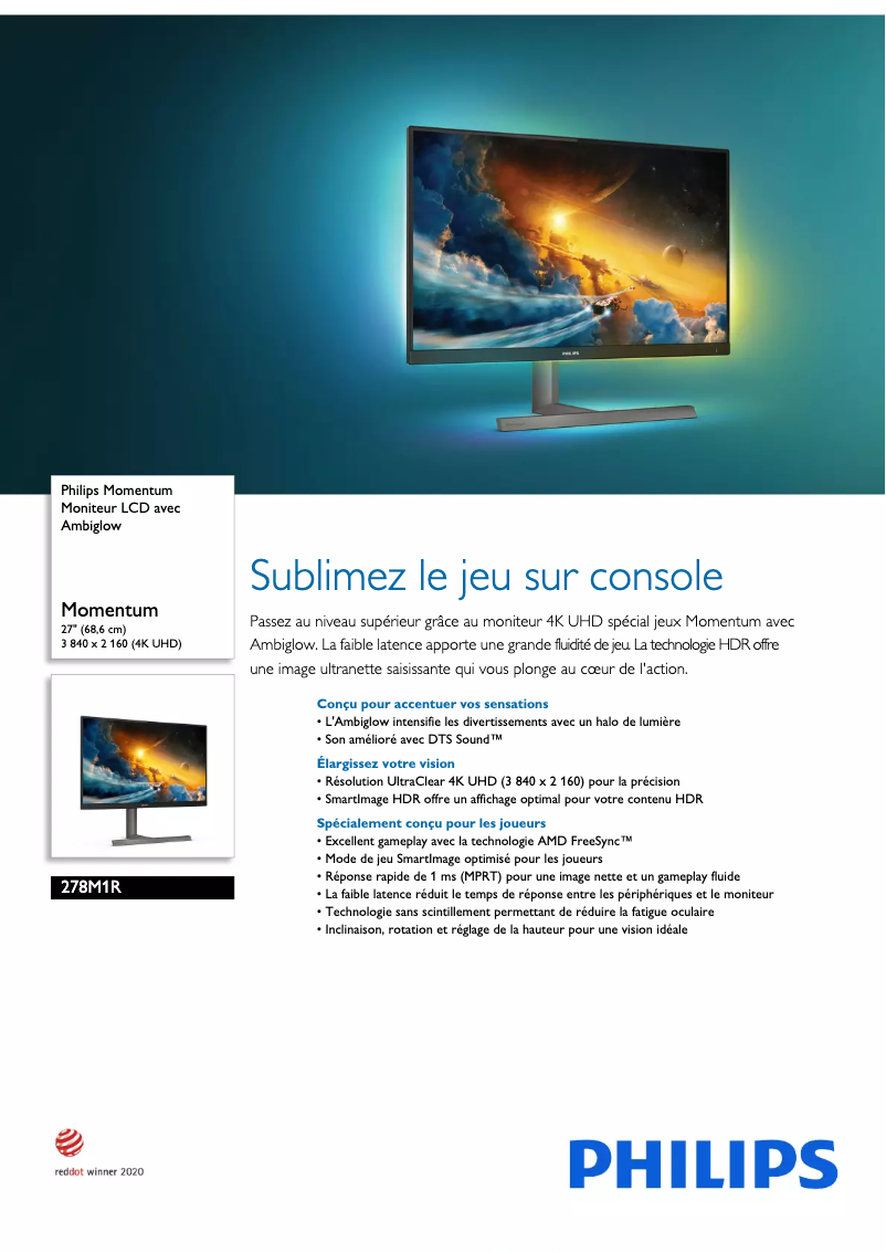 Page 1 de la notice Fiche technique Philips Momentum 278M1R