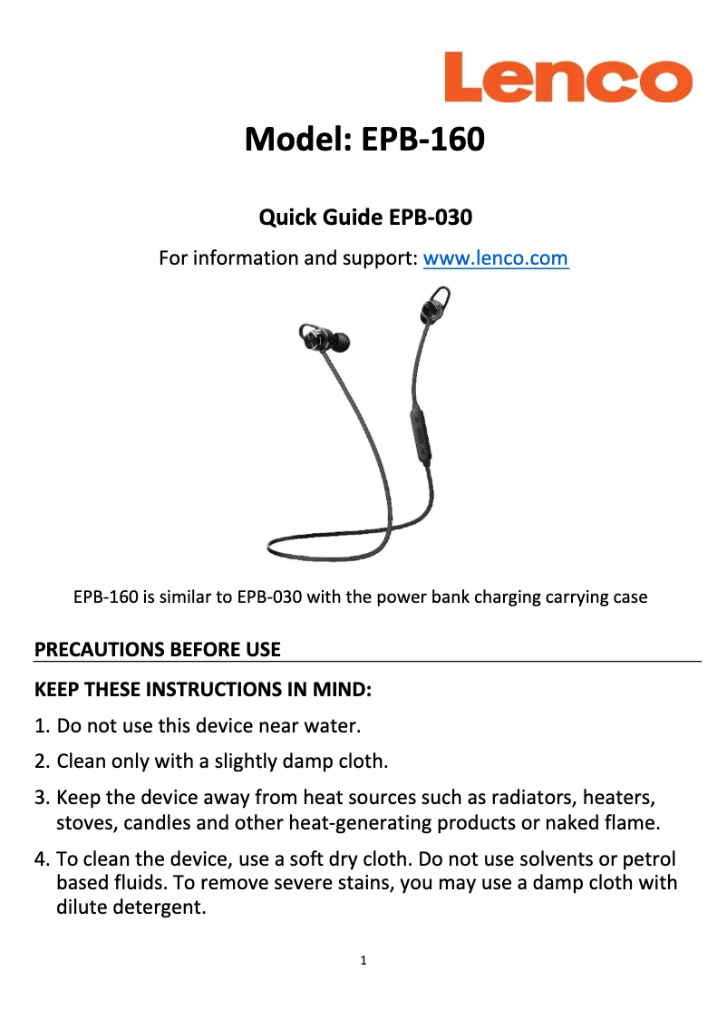 Page 1 de la notice Manuel utilisateur Lenco EPB-160