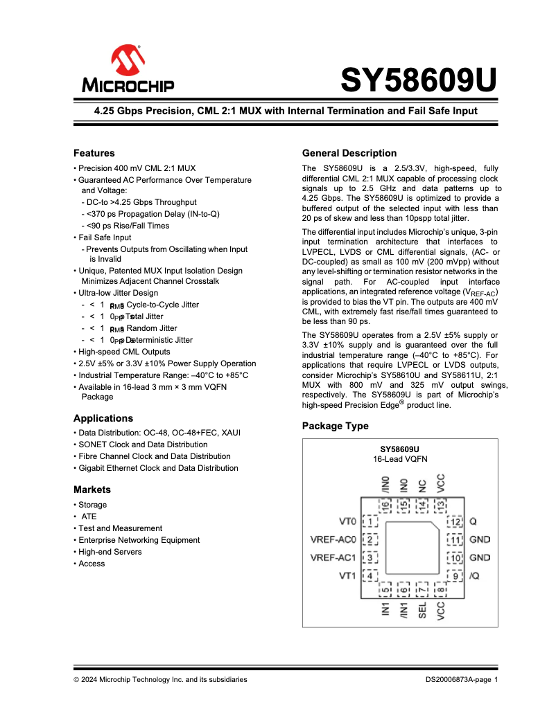 Imagen de la primera página del manual del dispositivo SY58609U