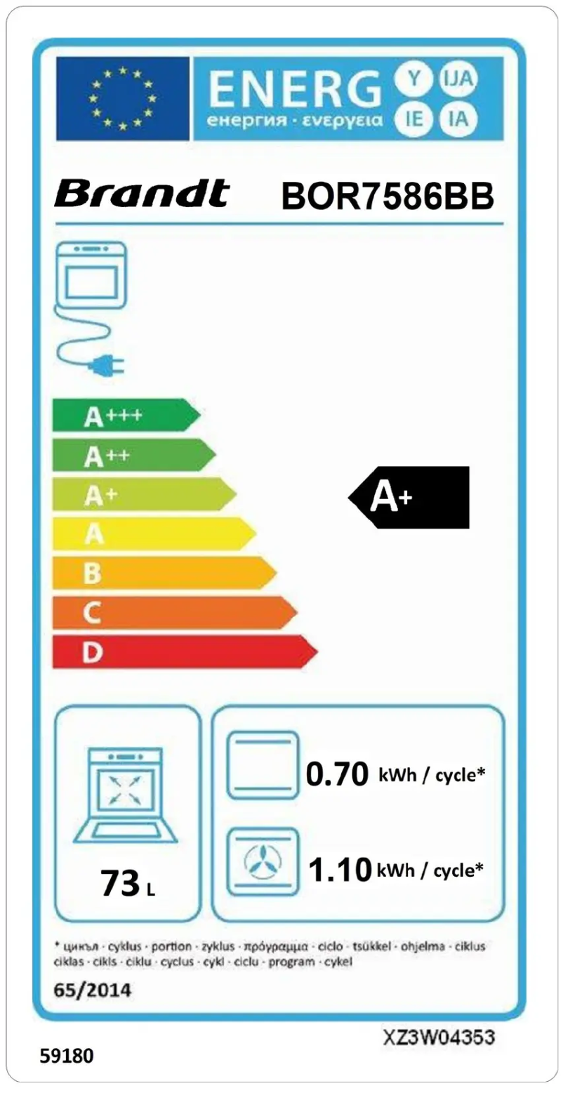 Page n°1 - Label énergétique Brandt BOR7586BB