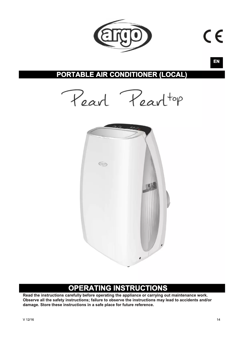 Page n°1 - Manuel utilisateur Argoclima Pearl Top