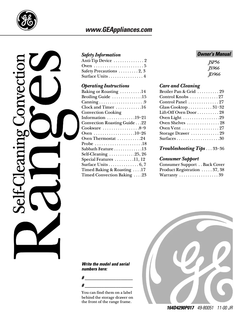 Page n°1 - Manuel d'utilisation et d'entretien GE Profile JS966CDCC