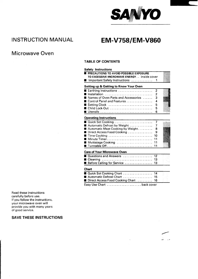 Page n°1 - Manuel utilisateur Sanyo EM-V758