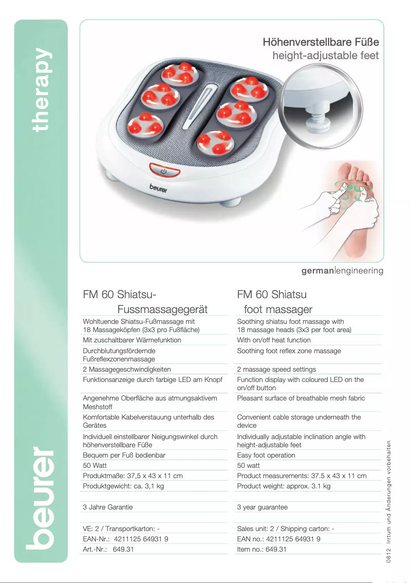 Page 1 de la notice Fiche technique Beurer FM 60