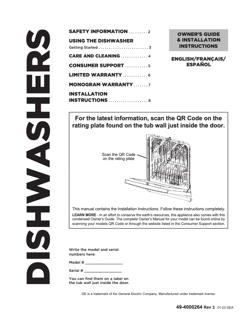 Page 1 de la notice Guide d'installation GE CDT875M5NS5