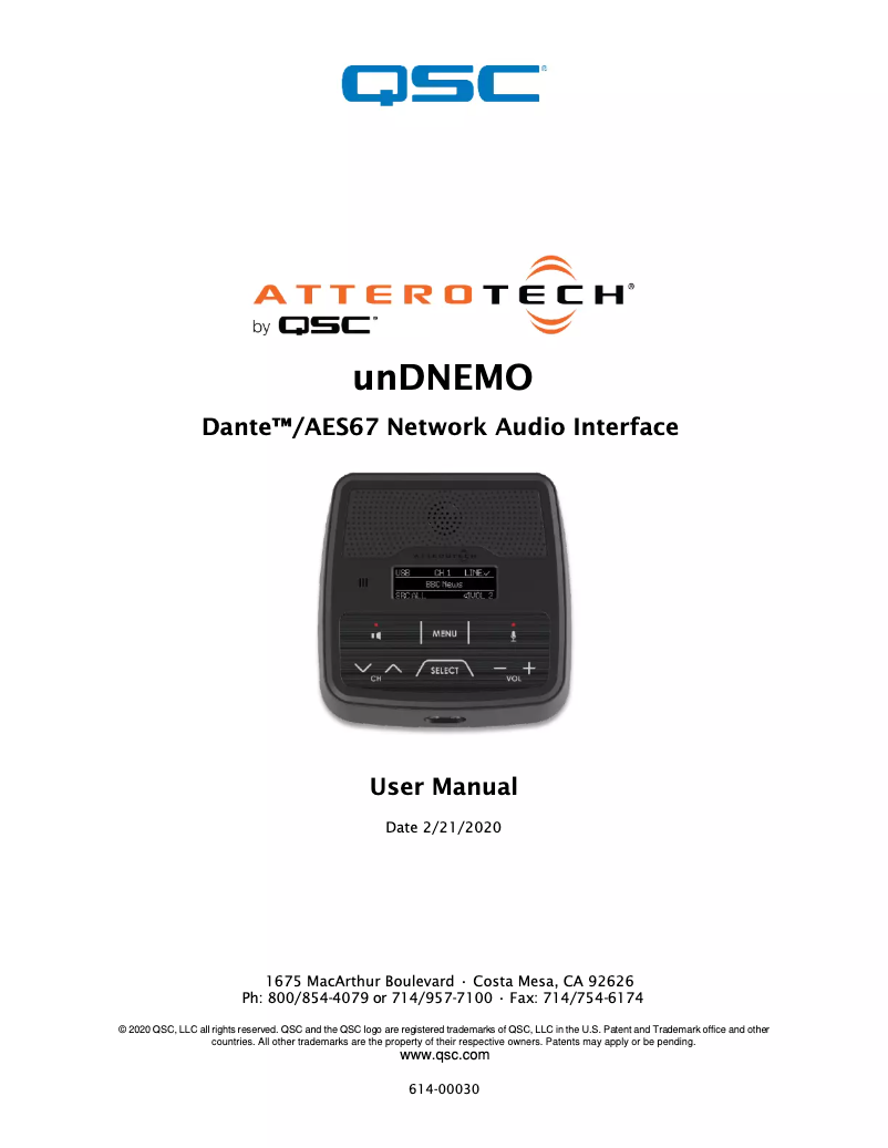 Page 1 de la notice Manuel utilisateur QSC Attero Tech unDNEMO