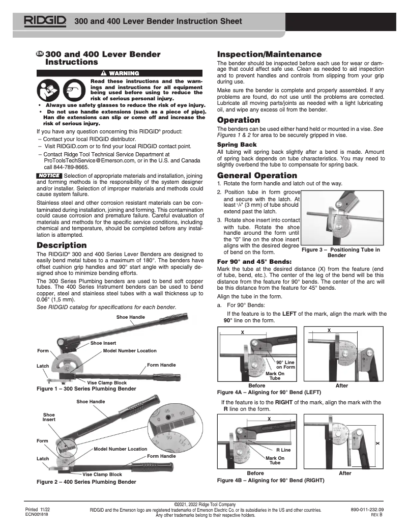 Page 1 de la notice Manuel utilisateur Ridgid 404