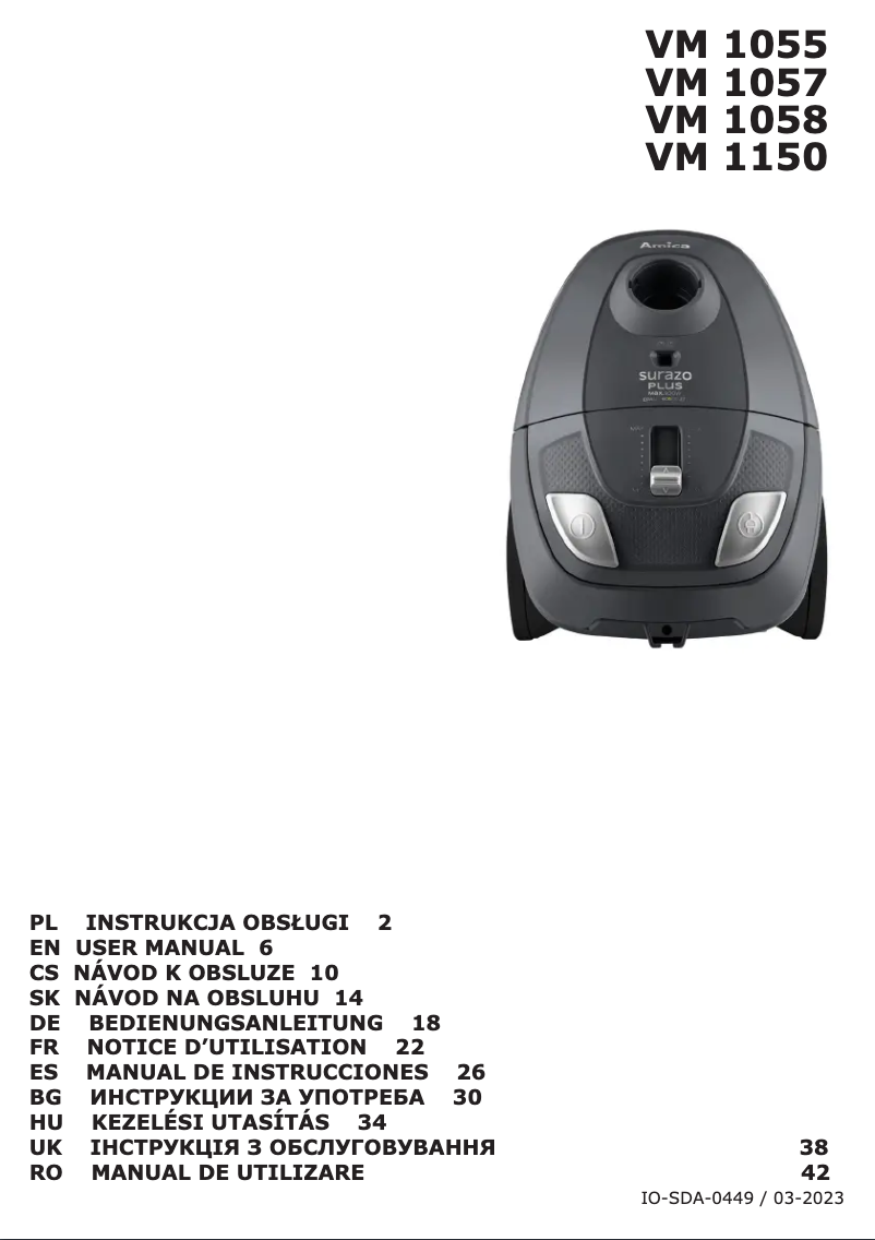 Page n°1 - Manuel utilisateur Amica Surazo Plus VM 1150
