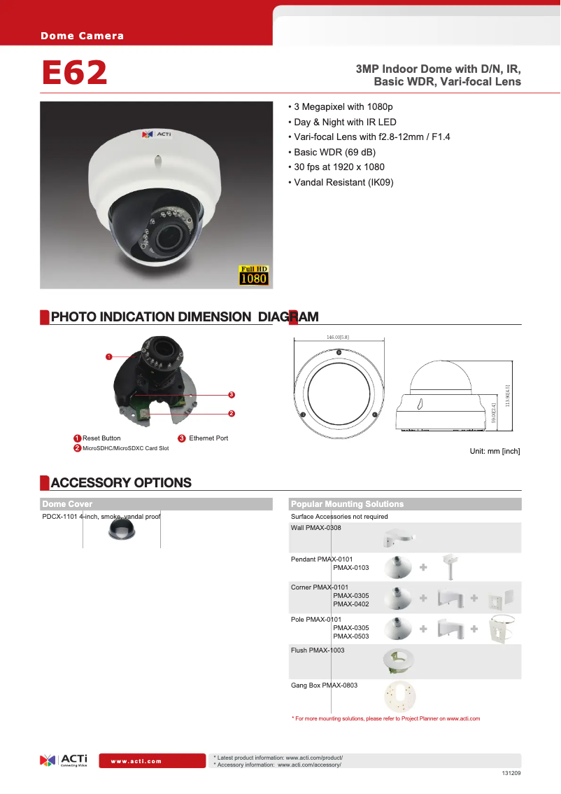 Page n°1 - Fiche technique ACTi E62