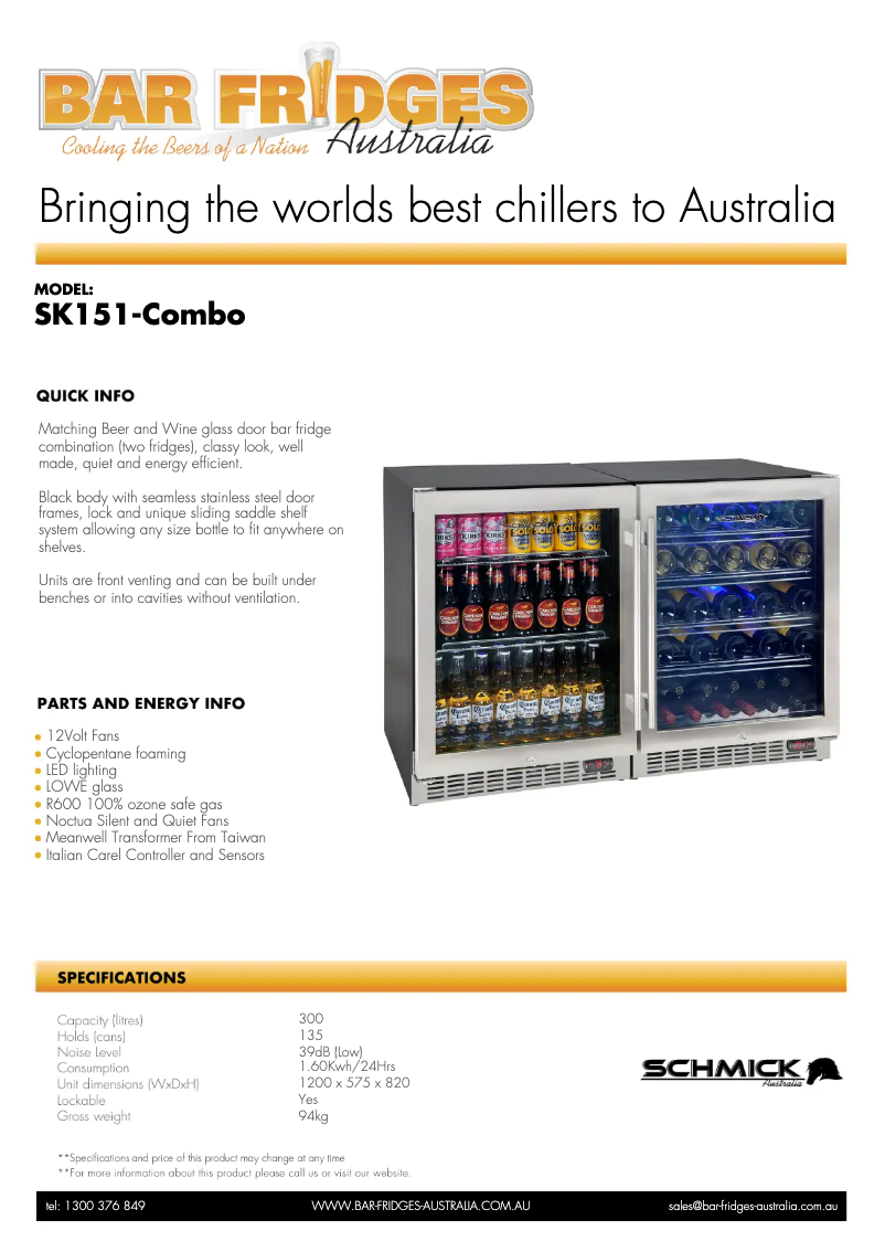 Page 1 de la notice Fiche technique Schmick SK151-COMBO
