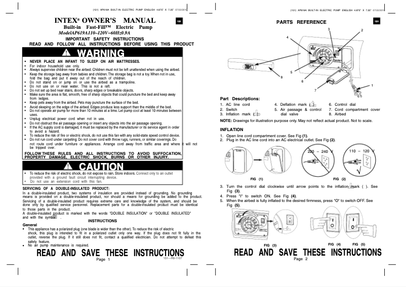 Page 1 de la notice Manuel utilisateur Intex 66961E