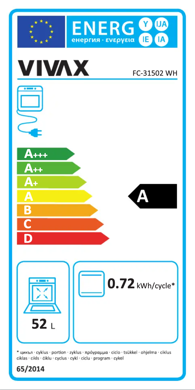 Página 1 del manual Etiqueta energética Vivax FC-31502 WH