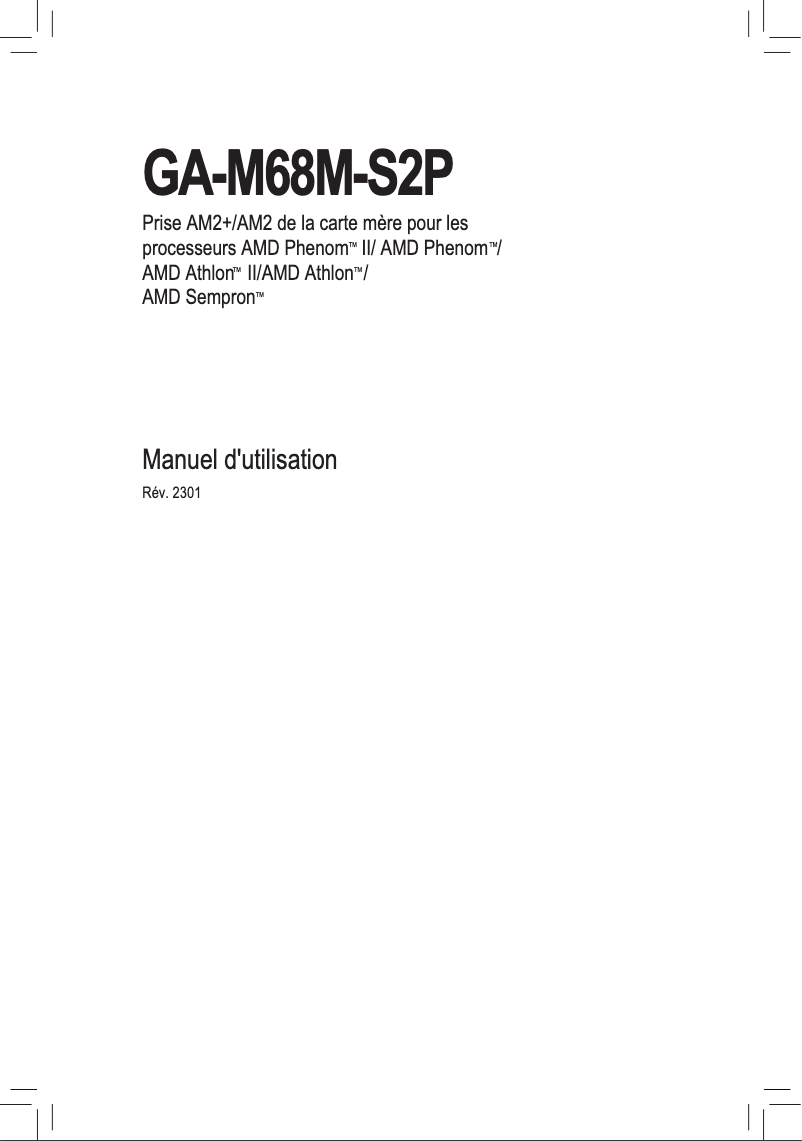 Page 1 de la notice Manuel utilisateur Gigabyte GA-M68M-S2P
