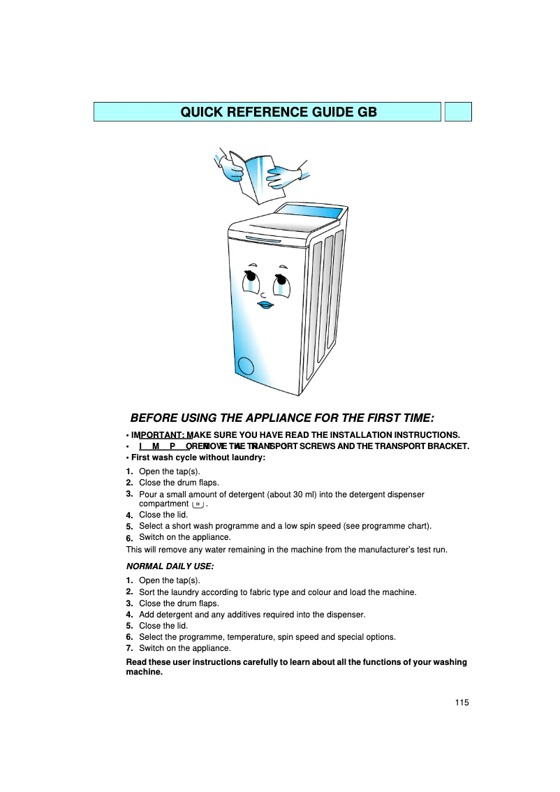 Page 1 de la notice Manuel utilisateur Whirlpool AWT 2074