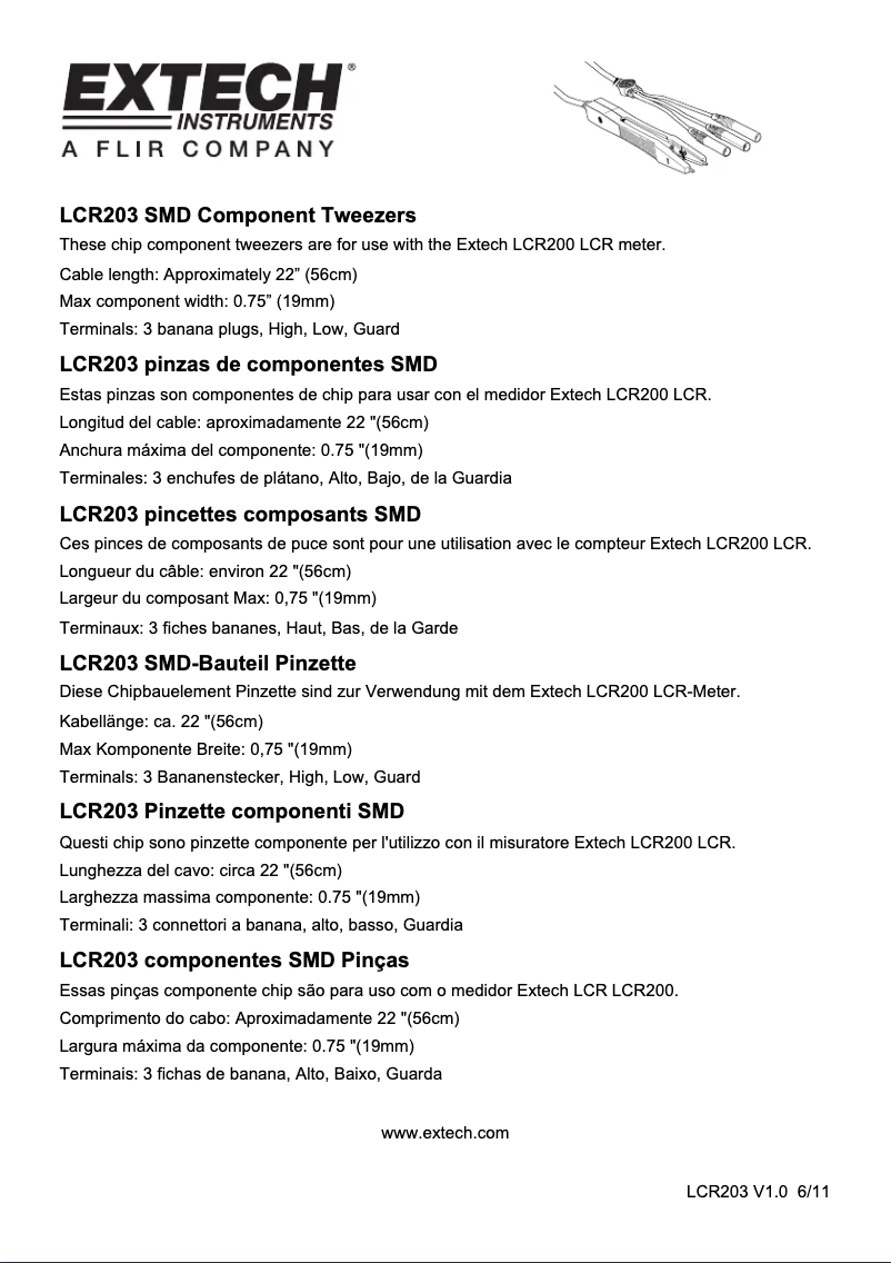 Page n°1 - Manuel utilisateur Extech LCR203