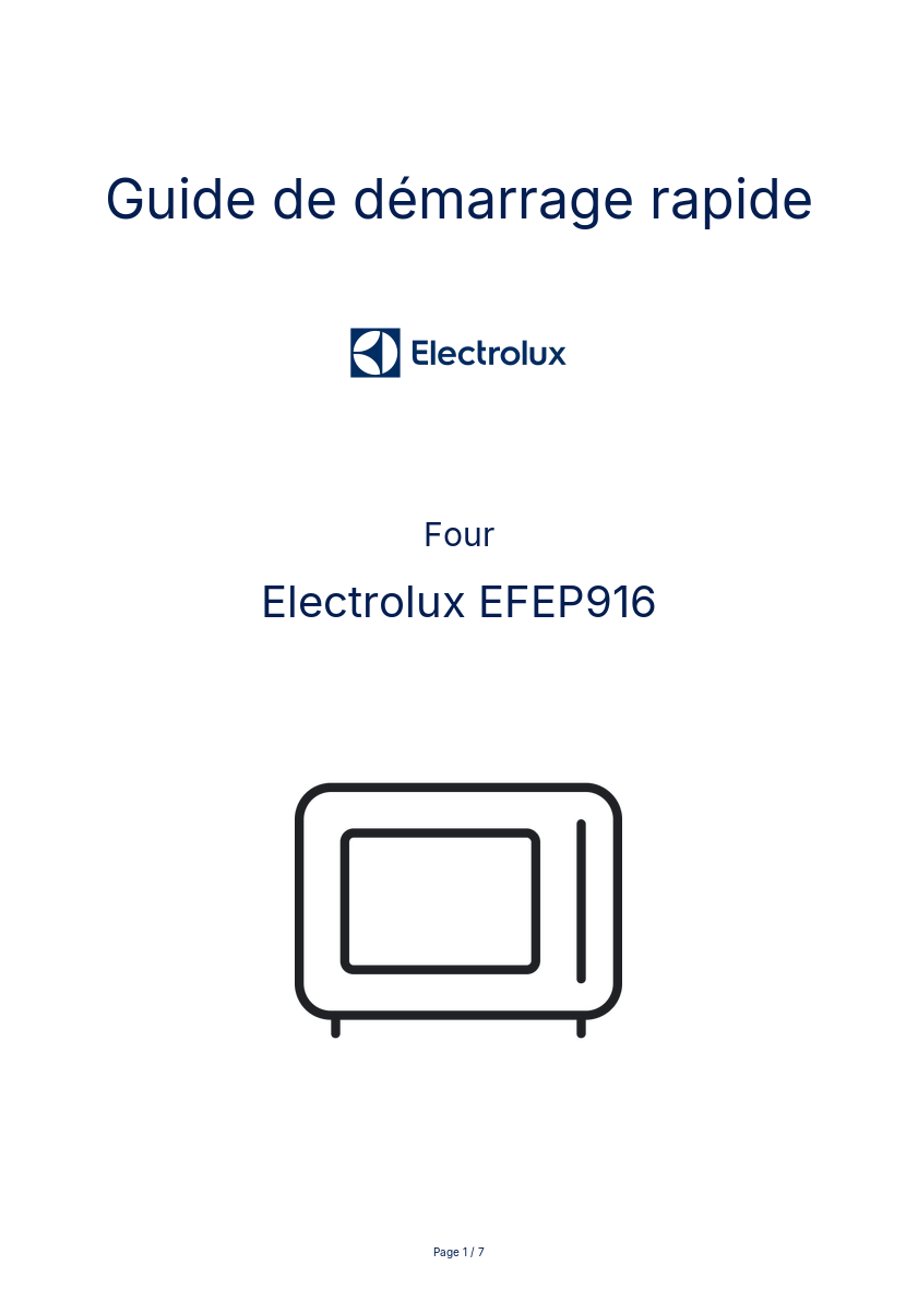 Page n°1 - Guide de démarrage rapide Electrolux EFEP916