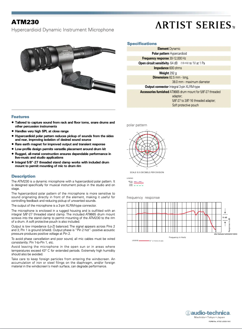Page n°1 - Manuel utilisateur Audio-Technica ATM230