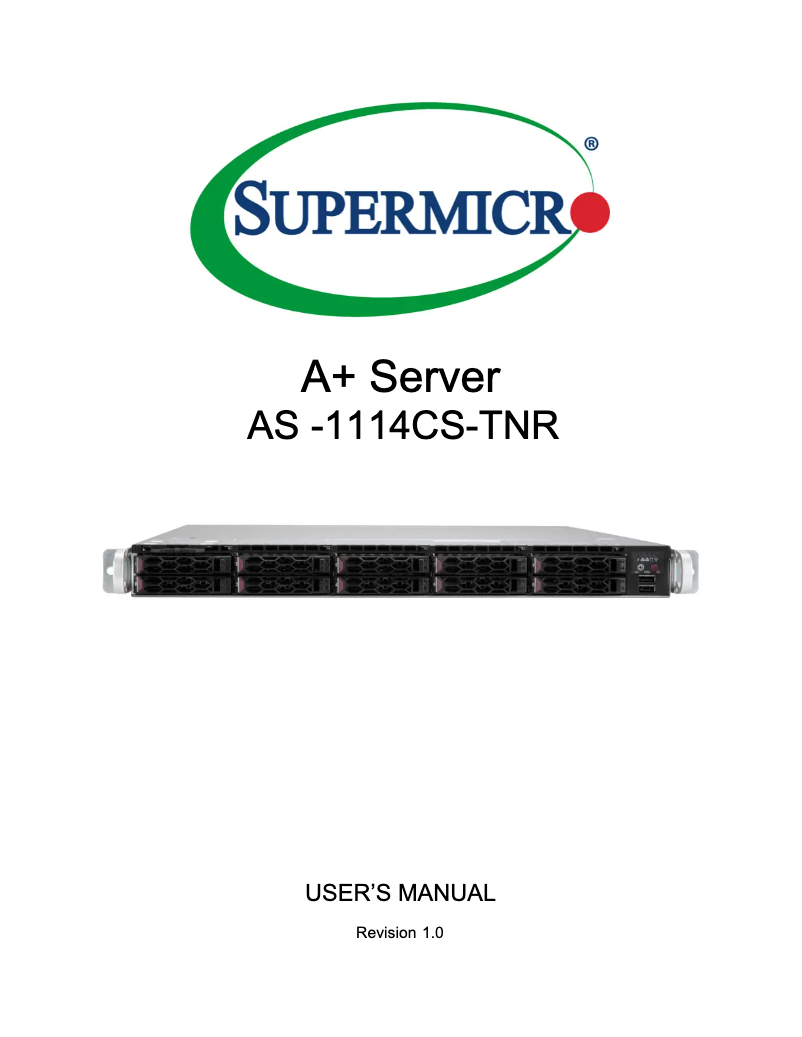 Page 1 de la notice Manuel utilisateur Supermicro A+ Server 1114CS-TNR