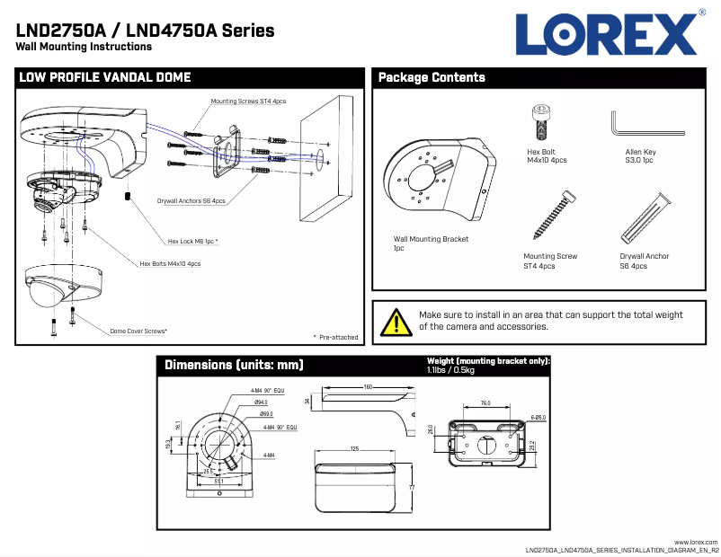 Page n°1 - Instructions / montage Lorex LND4750ABW