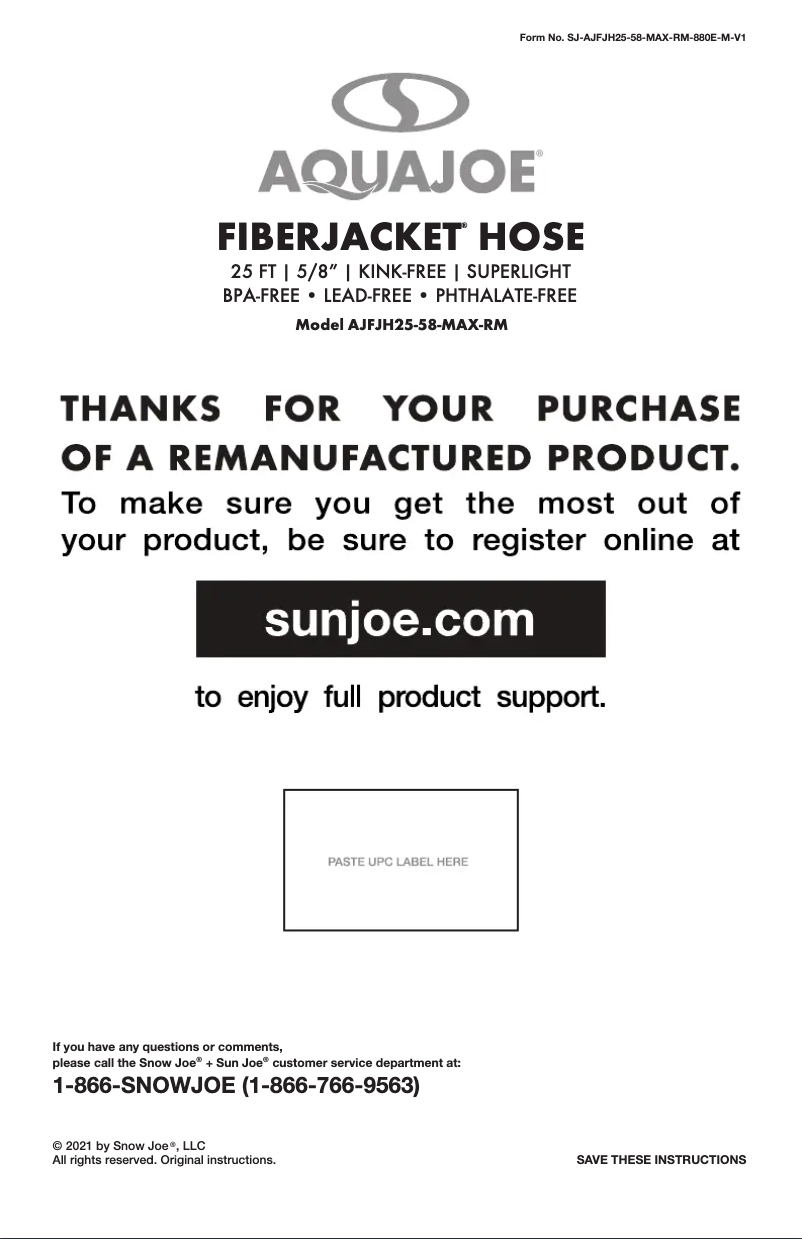 Página 1 del manual Manual de usuario Aqua Joe AJFJH25-58-MAX-RM