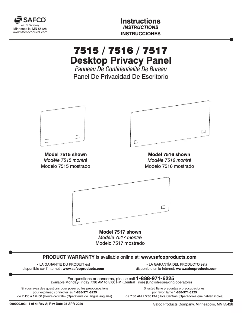 Page 1 de la notice Manuel utilisateur Safco 7516