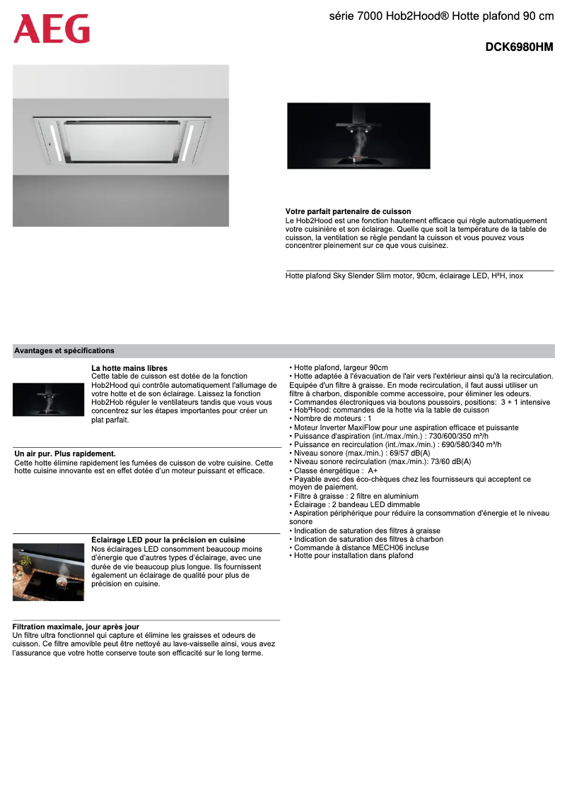 Page 1 de la notice Fiche technique AEG DCK6980HM