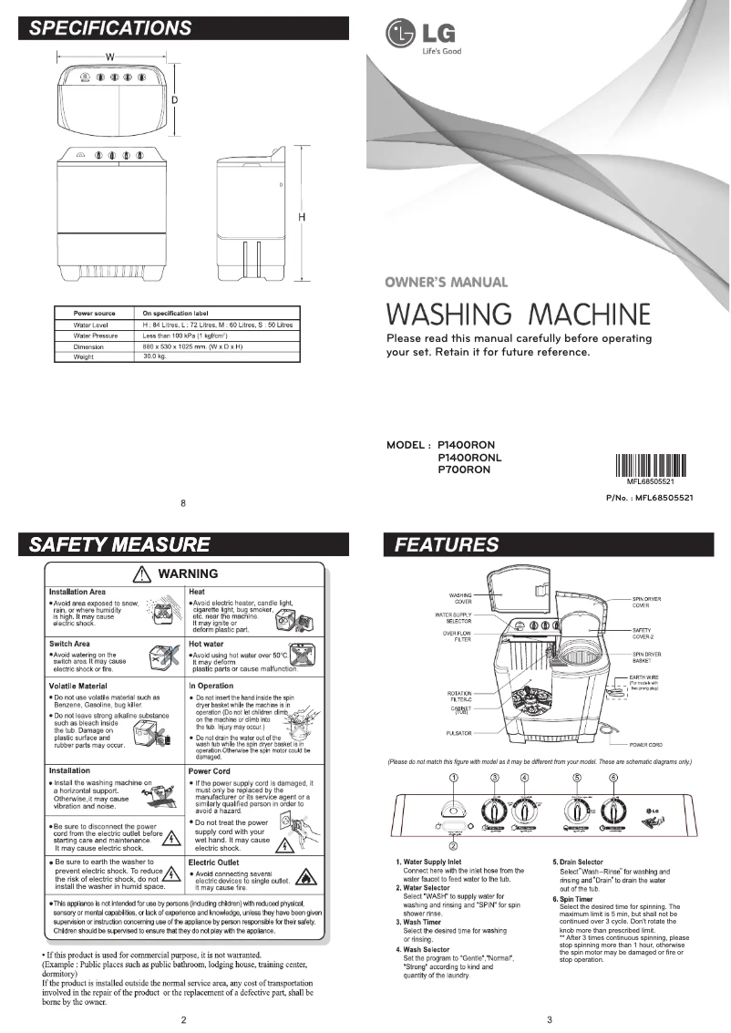 Page n°1 - Manuel utilisateur LG P1400RONL
