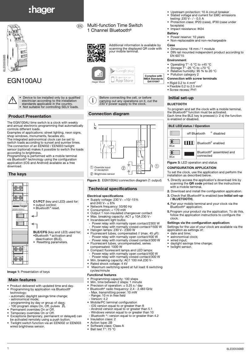 Page 1 de la notice Instructions / montage Hager EGK100