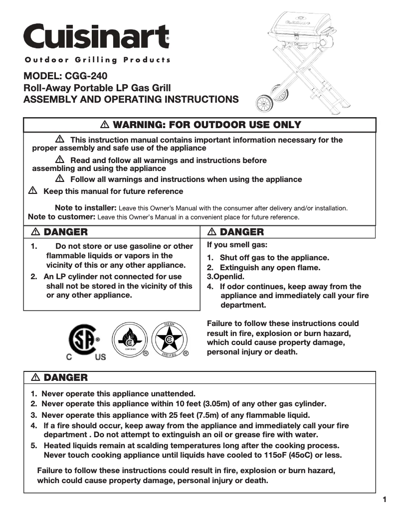 Page 1 de la notice Instructions / montage Cuisinart CGG-240