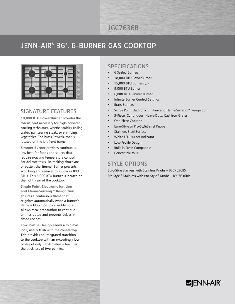 Page n°1 - Fiche technique JennAir JGC7636BP
