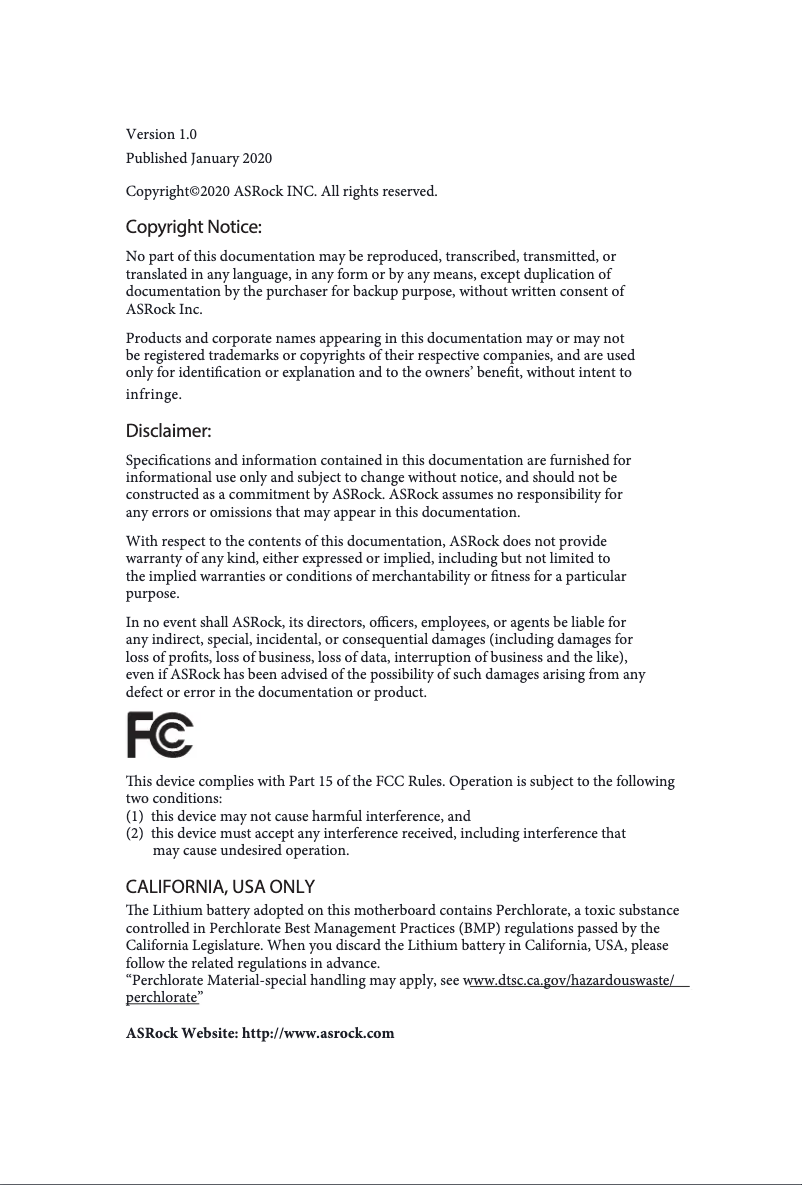 Page n°1 - Manuel utilisateur Asrock J5040-ITX