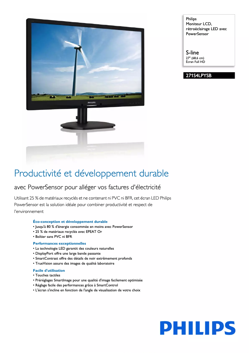 Page 1 de la notice Fiche technique Philips Brilliance 271S4LPYSB