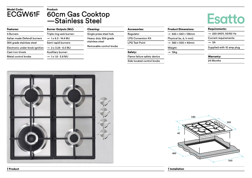 Page n°1 - Fiche technique Esatto ECGW61F