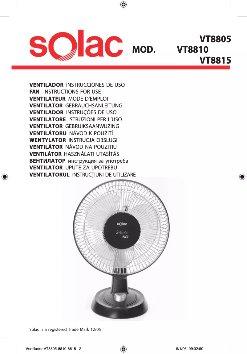 Page n°1 - Manuel utilisateur Solac VT8810