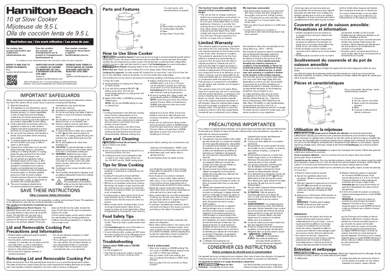 Page 1 de la notice Manuel utilisateur Hamilton Beach 33196