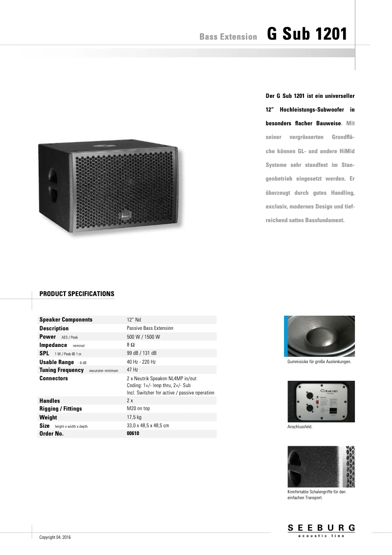 Page 1 de la notice Manuel utilisateur Seeburg G Sub 1201