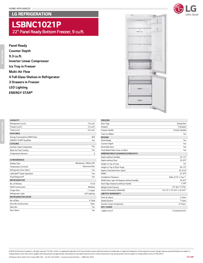 Page 1 de la notice Fiche technique LG LSBNC1021P
