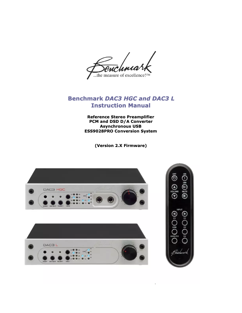 Page 1 de la notice Manuel utilisateur Benchmark DAC3-HGC