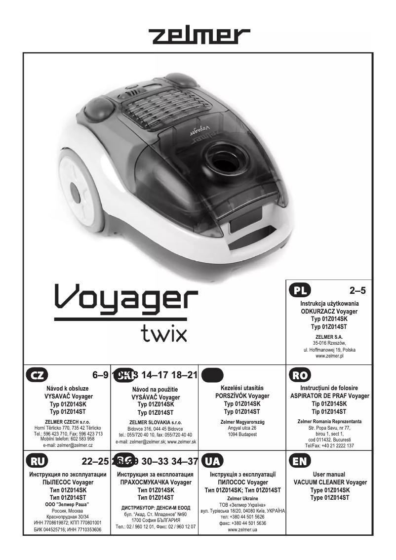 Page 1 de la notice Manuel utilisateur Zelmer Voyager Twix 01Z014 SK