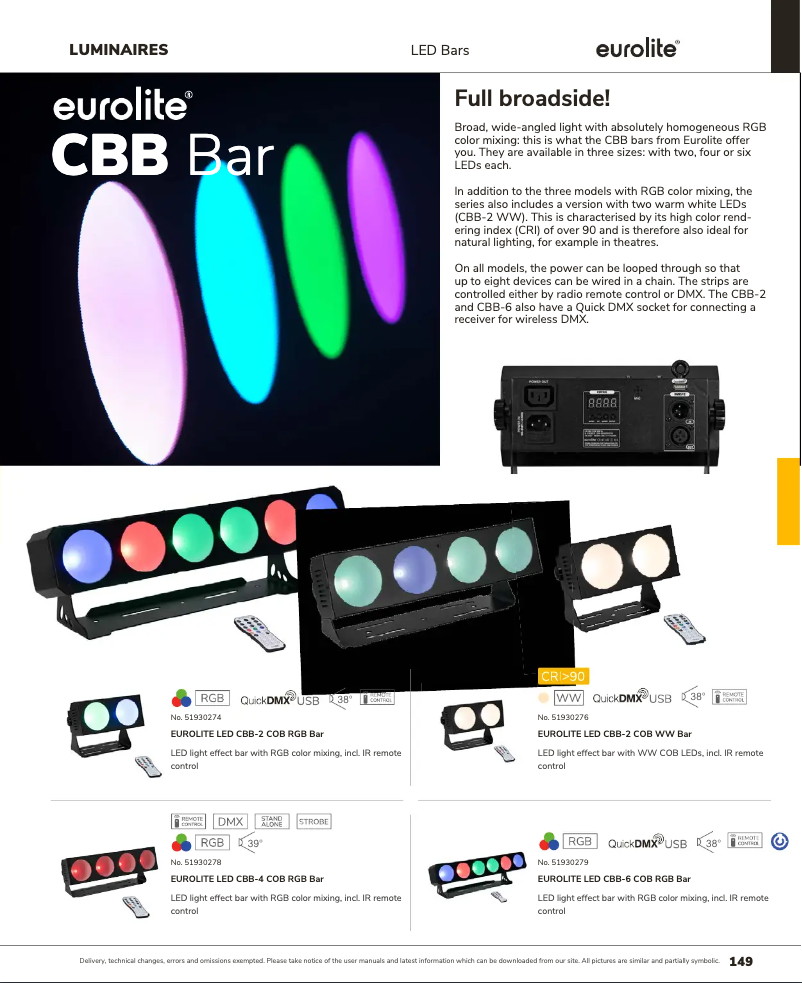 Página 1 del manual Catálogo Eurolite LED CBB-6 COB RGB Bar
