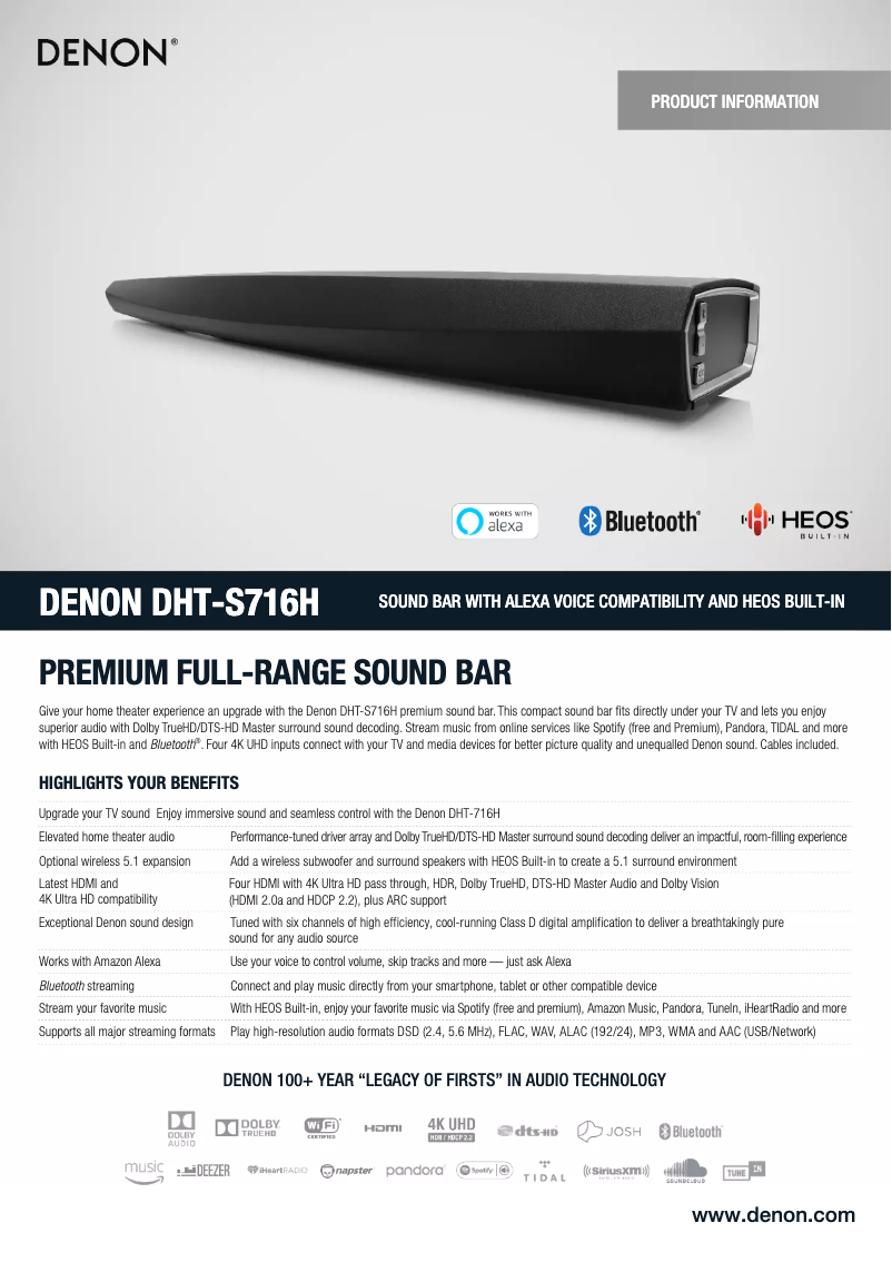 Page 1 de la notice Fiche technique Denon DHT-S716H