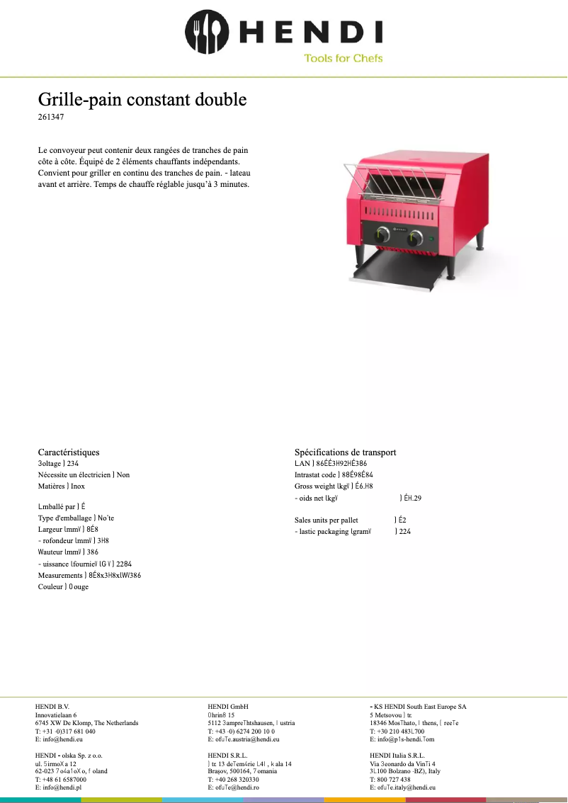 Page n°1 - Fiche technique Hendi 261309