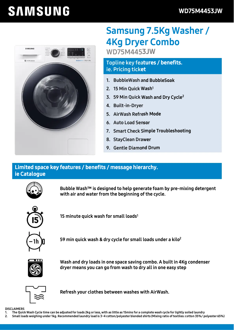 Image de la première page du manuel de l'appareil WD75M4453JW