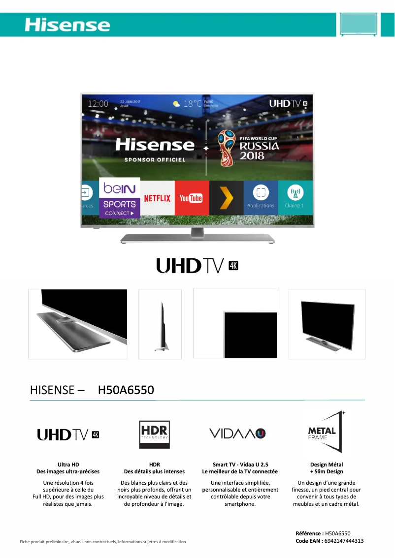 Page n°1 - Fiche technique Hisense H50A6550