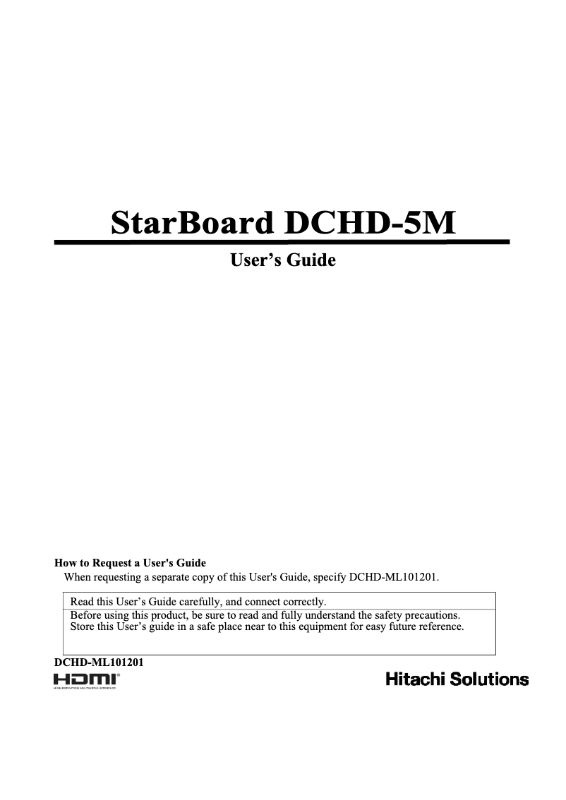 Page 1 de la notice Manuel utilisateur Hitachi StarBoard DCHD-5M