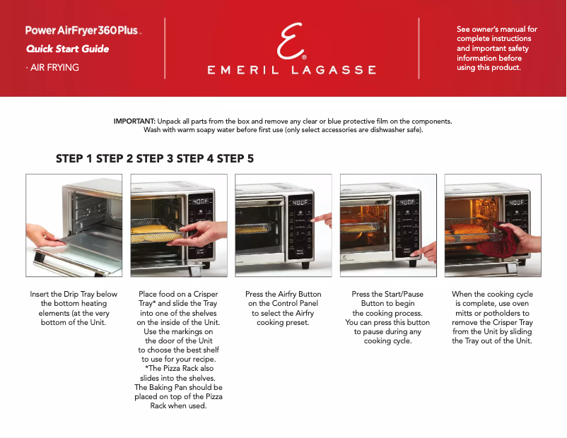 Page 1 de la notice Guide de démarrage rapide Emeril Lagasse Power AirFryer 360 Plus